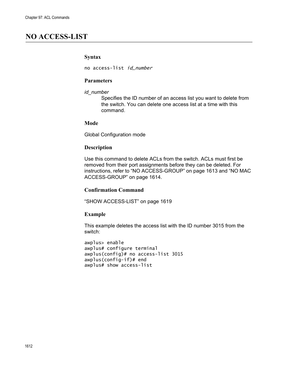 No access-list 2, No access-list | Allied Telesis AT-FS970M Series User Manual | Page 1612 / 1938