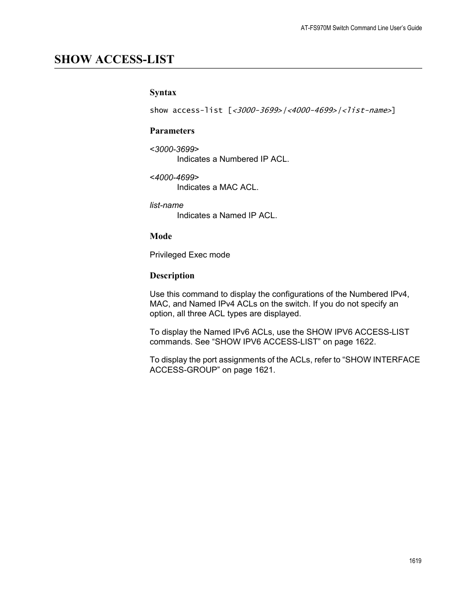 Show access-list 9, Show access-list | Allied Telesis AT-FS970M Series User Manual | Page 1619 / 1938