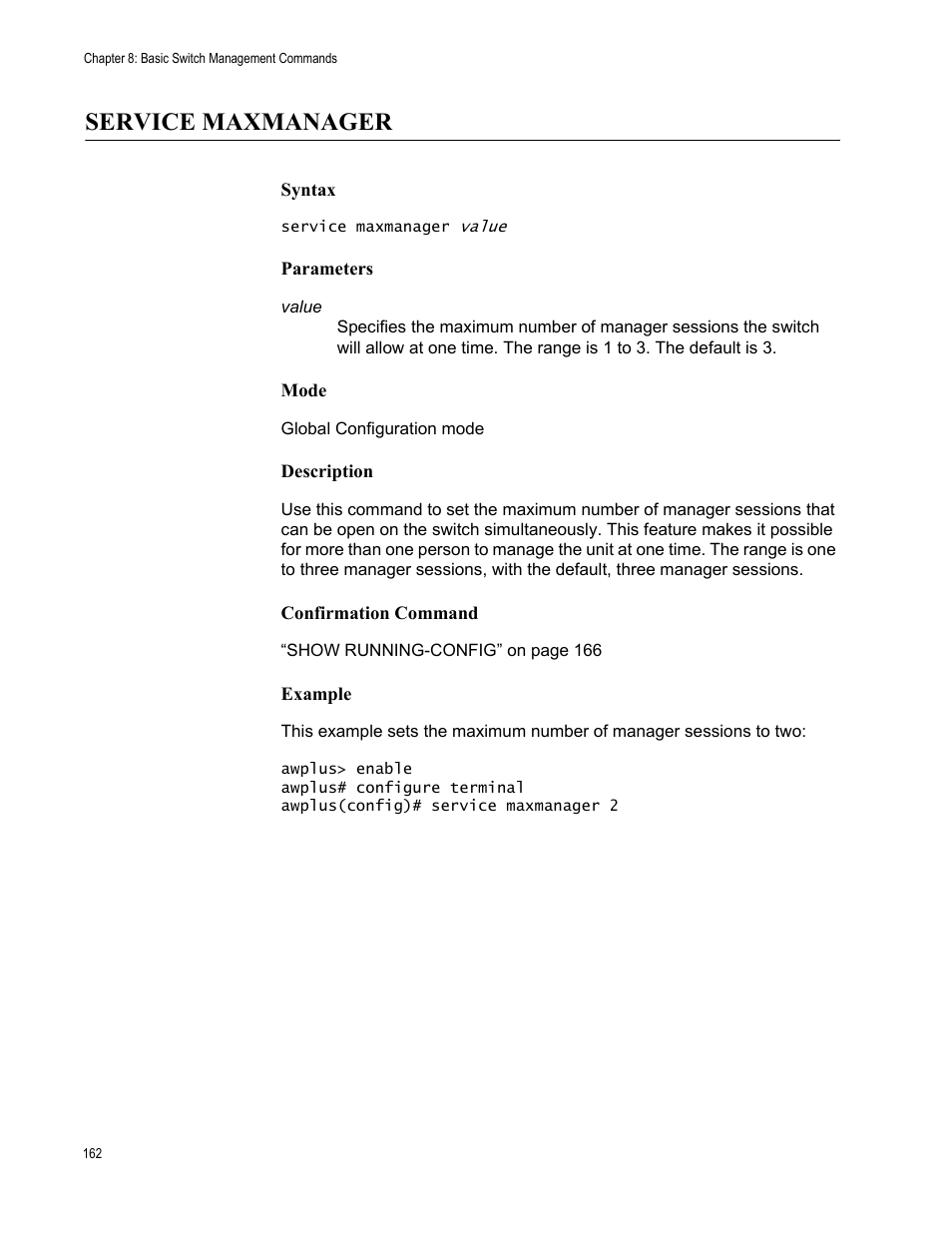 Service maxmanager | Allied Telesis AT-FS970M Series User Manual | Page 162 / 1938