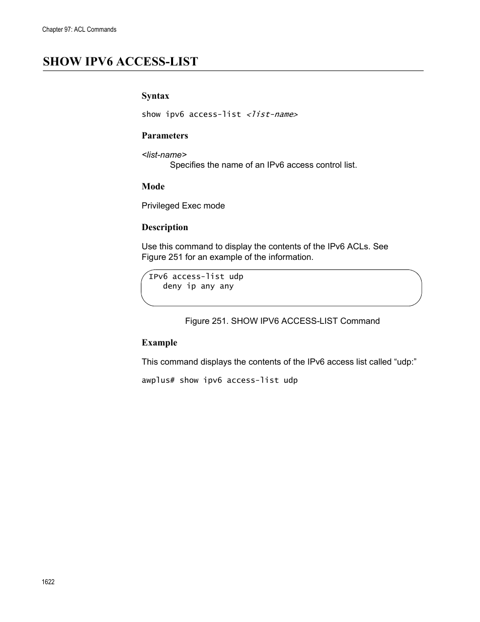 Show ipv6 access-list 2, Figure 251. show ipv6 access-list command 2, Show ipv6 access-list | Allied Telesis AT-FS970M Series User Manual | Page 1622 / 1938