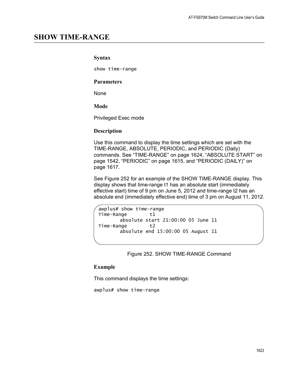 Show time-range 3, Figure 252. show time-range command 3, Show time-range | Allied Telesis AT-FS970M Series User Manual | Page 1623 / 1938