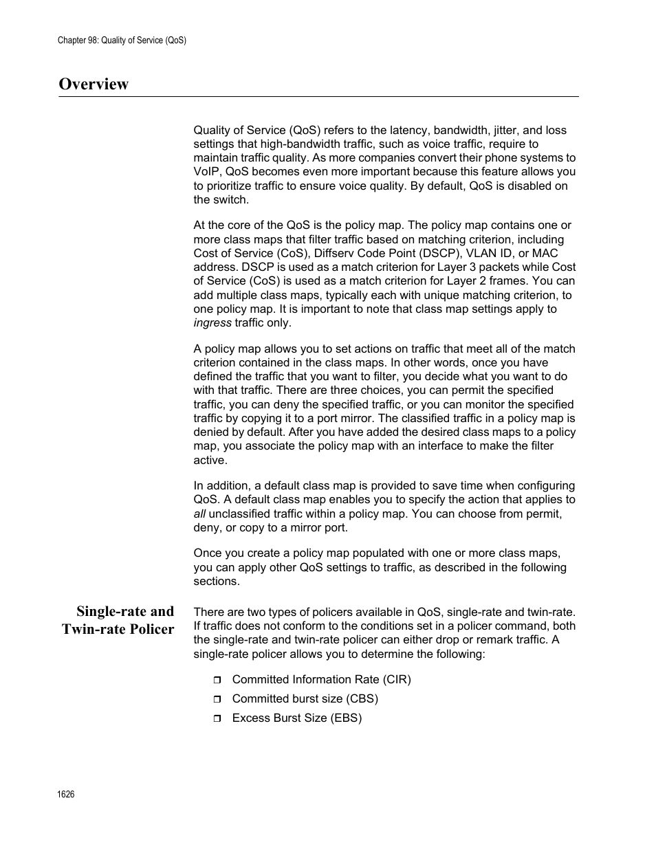 Overview 6, Single-rate and twin-rate policer 6, Overview | Single-rate and twin-rate policer | Allied Telesis AT-FS970M Series User Manual | Page 1626 / 1938
