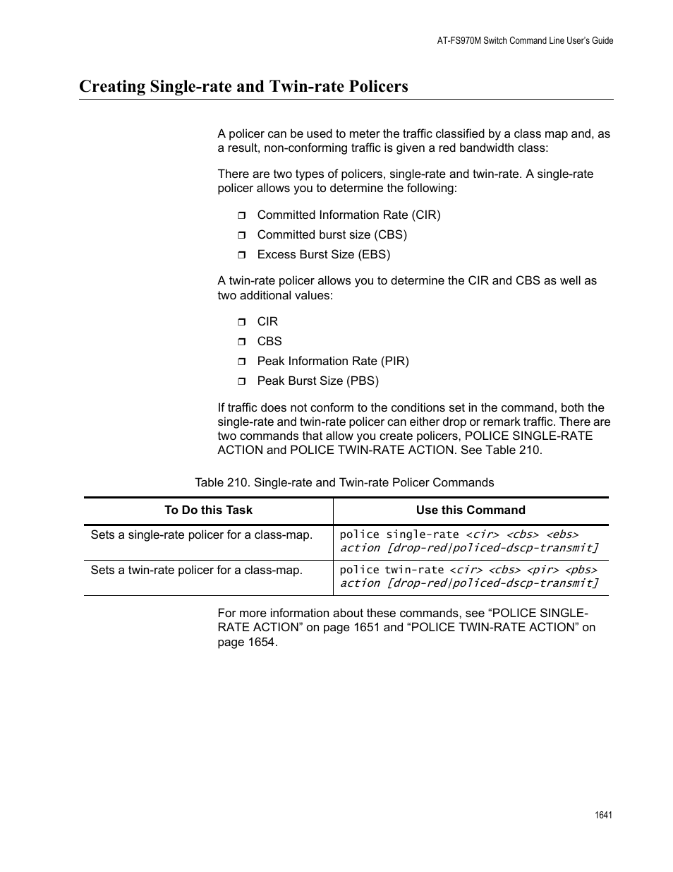 Creating single-rate and twin-rate policers 1, Creating single-rate and twin-rate policers | Allied Telesis AT-FS970M Series User Manual | Page 1641 / 1938