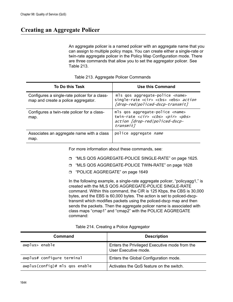 Creating an aggregate policer 4, Creating an aggregate policer | Allied Telesis AT-FS970M Series User Manual | Page 1644 / 1938