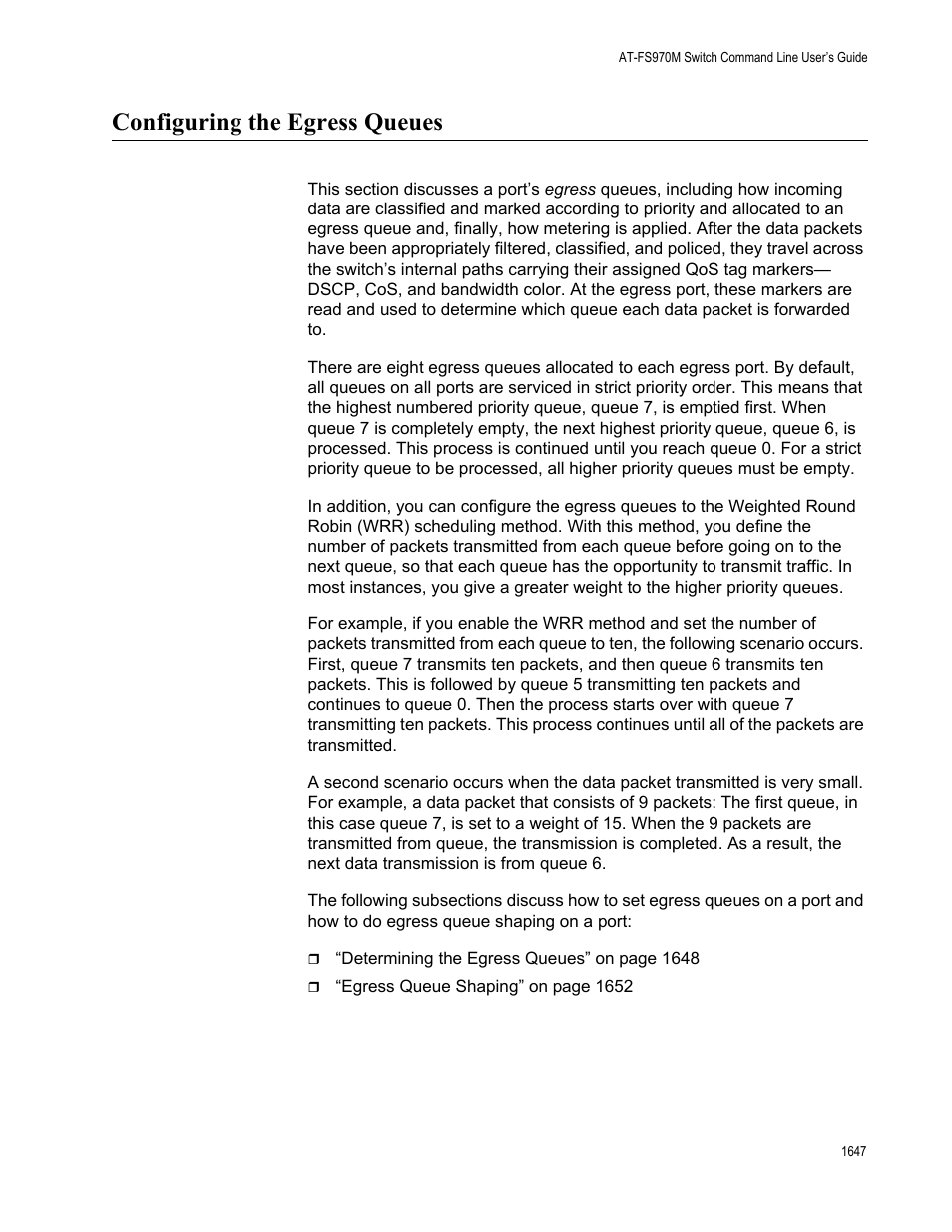 Configuring the egress queues 7, Configuring the egress queues | Allied Telesis AT-FS970M Series User Manual | Page 1647 / 1938