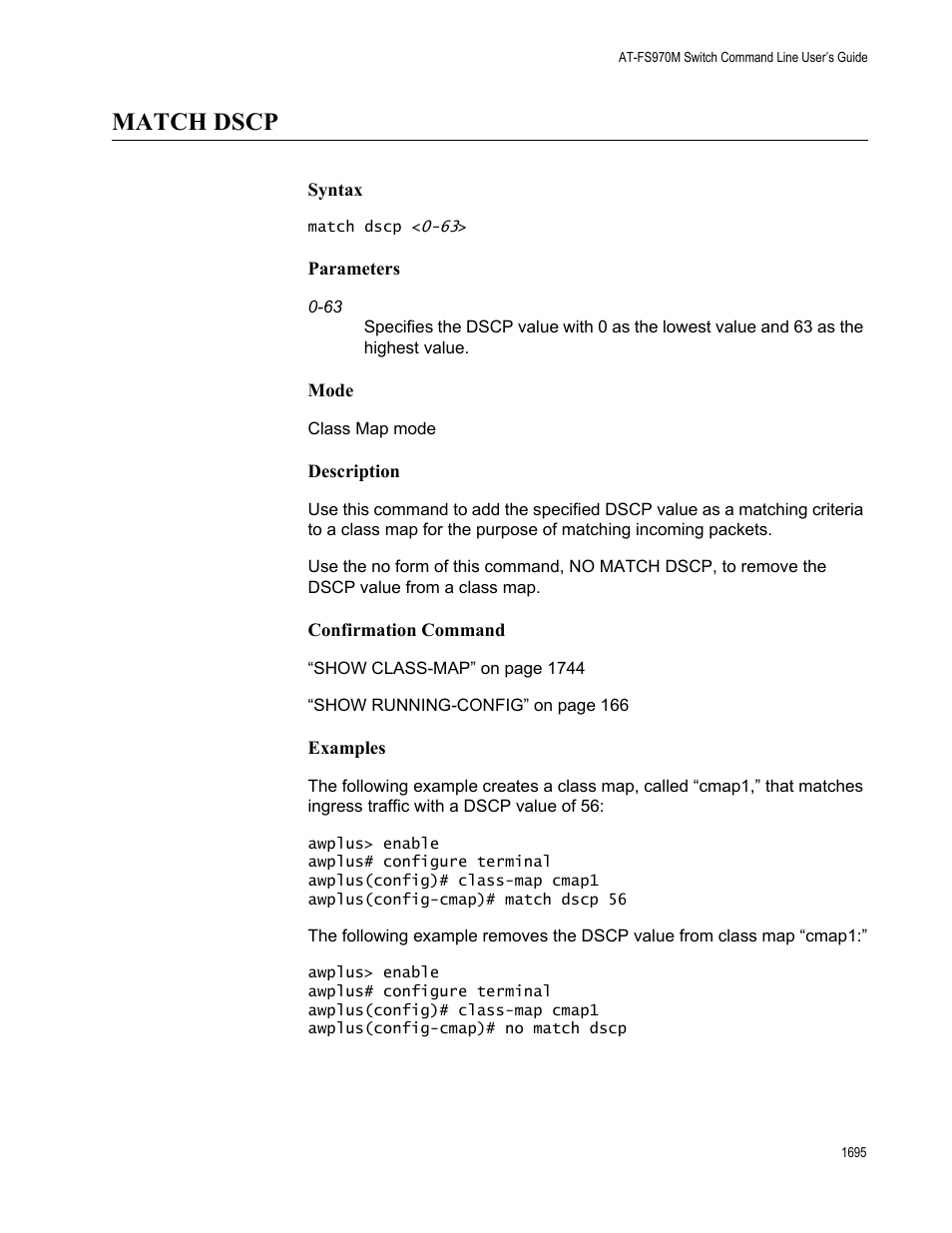 Match dscp 5, Match dscp | Allied Telesis AT-FS970M Series User Manual | Page 1695 / 1938