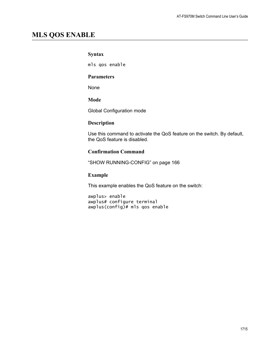 Mls qos enable 5, Mls qos enable | Allied Telesis AT-FS970M Series User Manual | Page 1715 / 1938