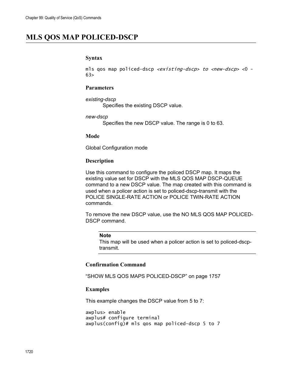 Mls qos map policed-dscp 0, Mls qos map policed-dscp | Allied Telesis AT-FS970M Series User Manual | Page 1720 / 1938