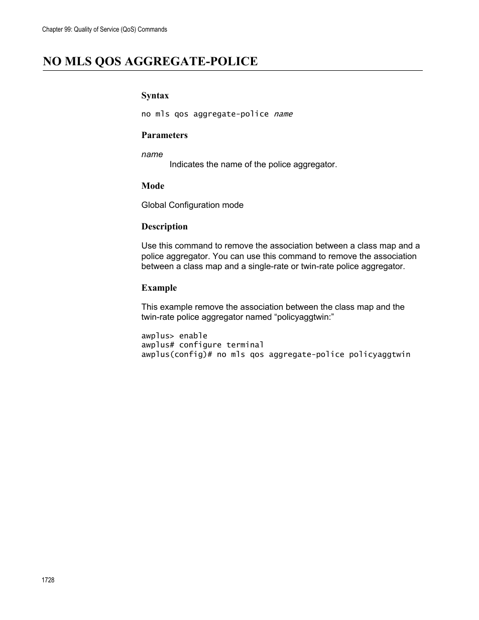 No mls qos aggregate-police 8, No mls qos aggregate-police | Allied Telesis AT-FS970M Series User Manual | Page 1728 / 1938