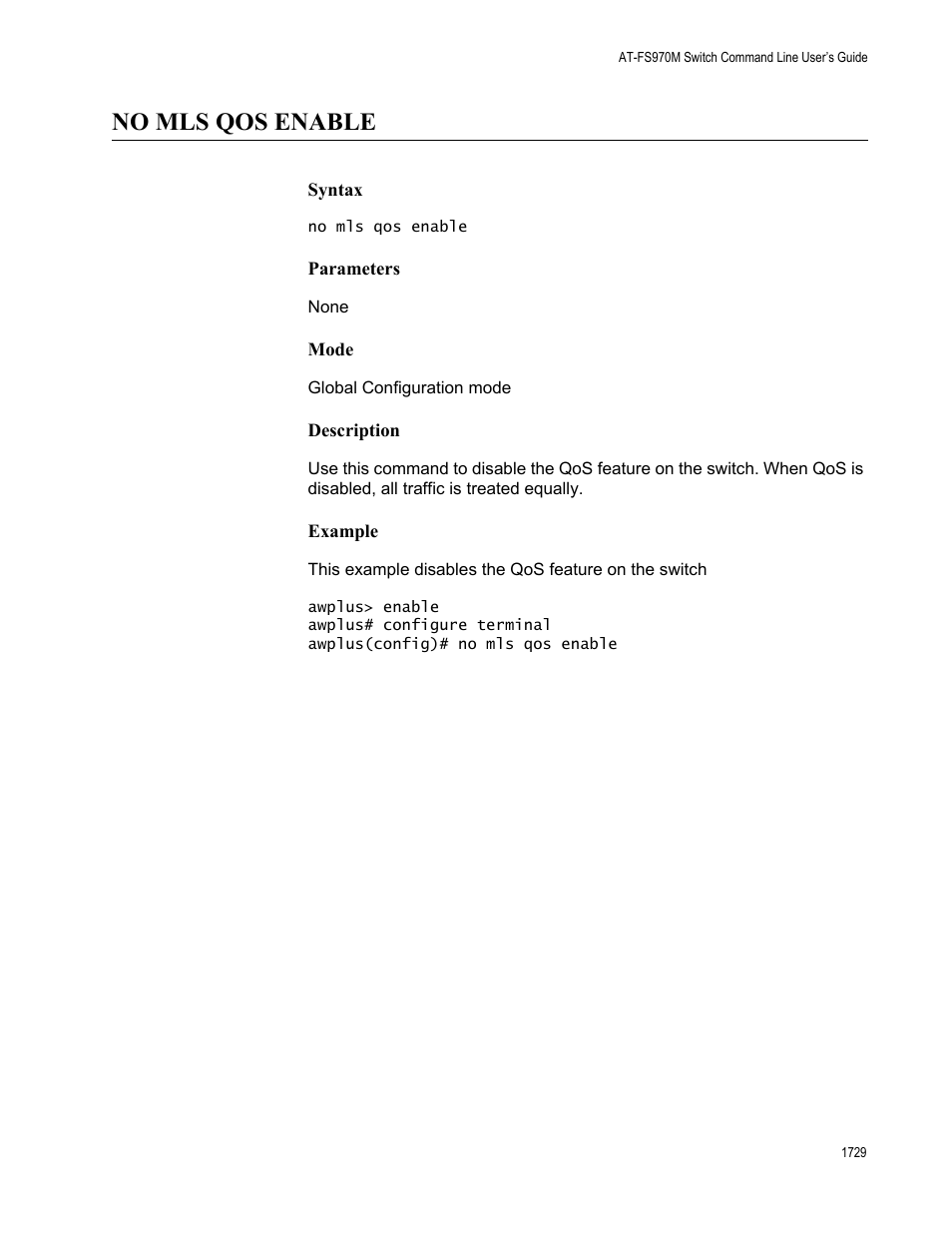 No mls qos enable 9, No mls qos enable | Allied Telesis AT-FS970M Series User Manual | Page 1729 / 1938