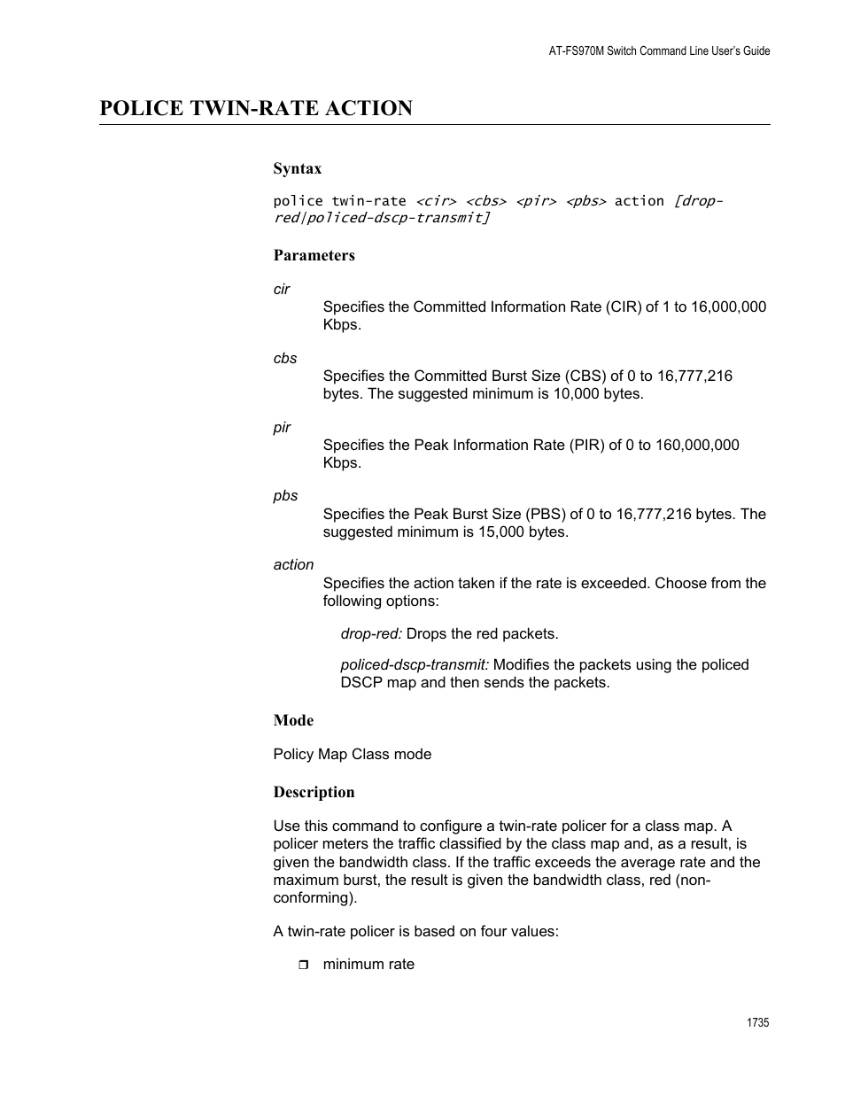 Police twin-rate action 5, Police twin-rate action | Allied Telesis AT-FS970M Series User Manual | Page 1735 / 1938