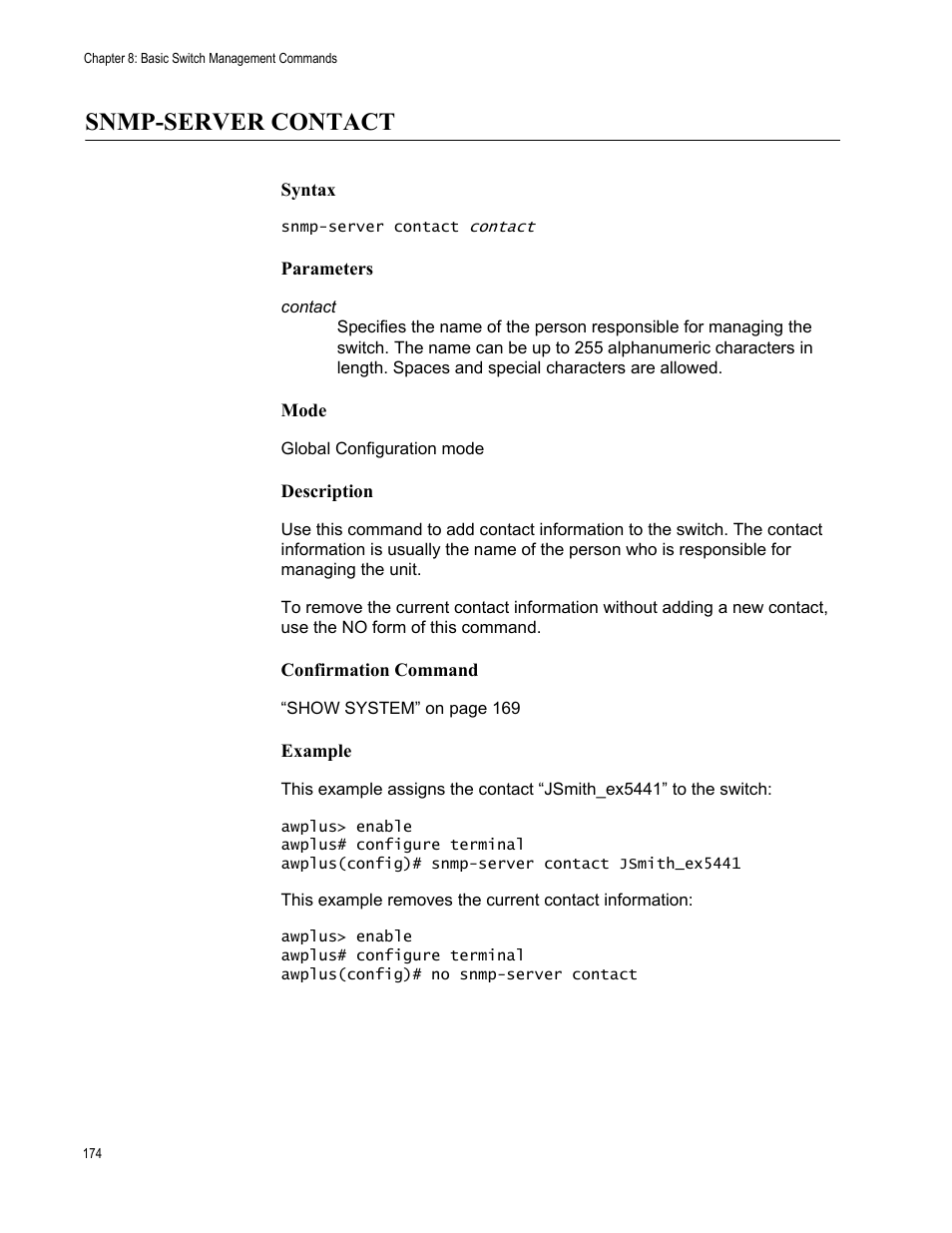 Snmp-server contact | Allied Telesis AT-FS970M Series User Manual | Page 174 / 1938
