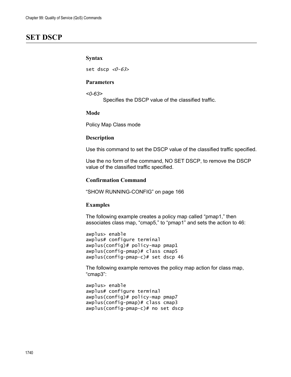 Set dscp 0, Set dscp | Allied Telesis AT-FS970M Series User Manual | Page 1740 / 1938