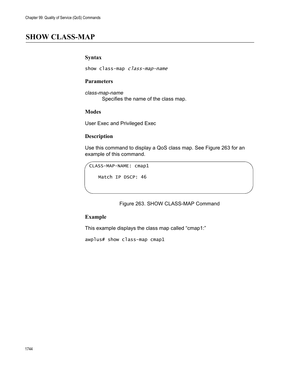 Show class-map 4, Figure 263. show class-map command 4, Show class-map | Allied Telesis AT-FS970M Series User Manual | Page 1744 / 1938