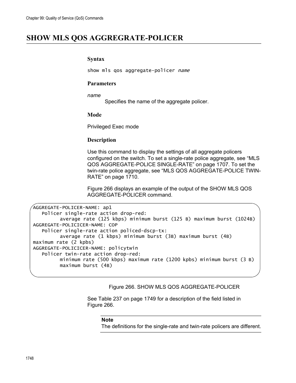 Show mls qos aggregrate-policer 8, Figure 266. show mls qos aggregate-policer 8, Show mls qos aggregrate-policer | Allied Telesis AT-FS970M Series User Manual | Page 1748 / 1938