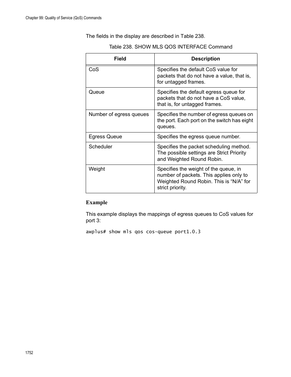 Table 238. show mls qos interface command 2 | Allied Telesis AT-FS970M Series User Manual | Page 1752 / 1938