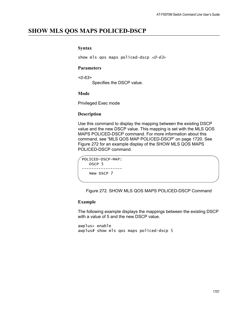 Show mls qos maps policed-dscp 7, Show mls qos maps policed-dscp | Allied Telesis AT-FS970M Series User Manual | Page 1757 / 1938