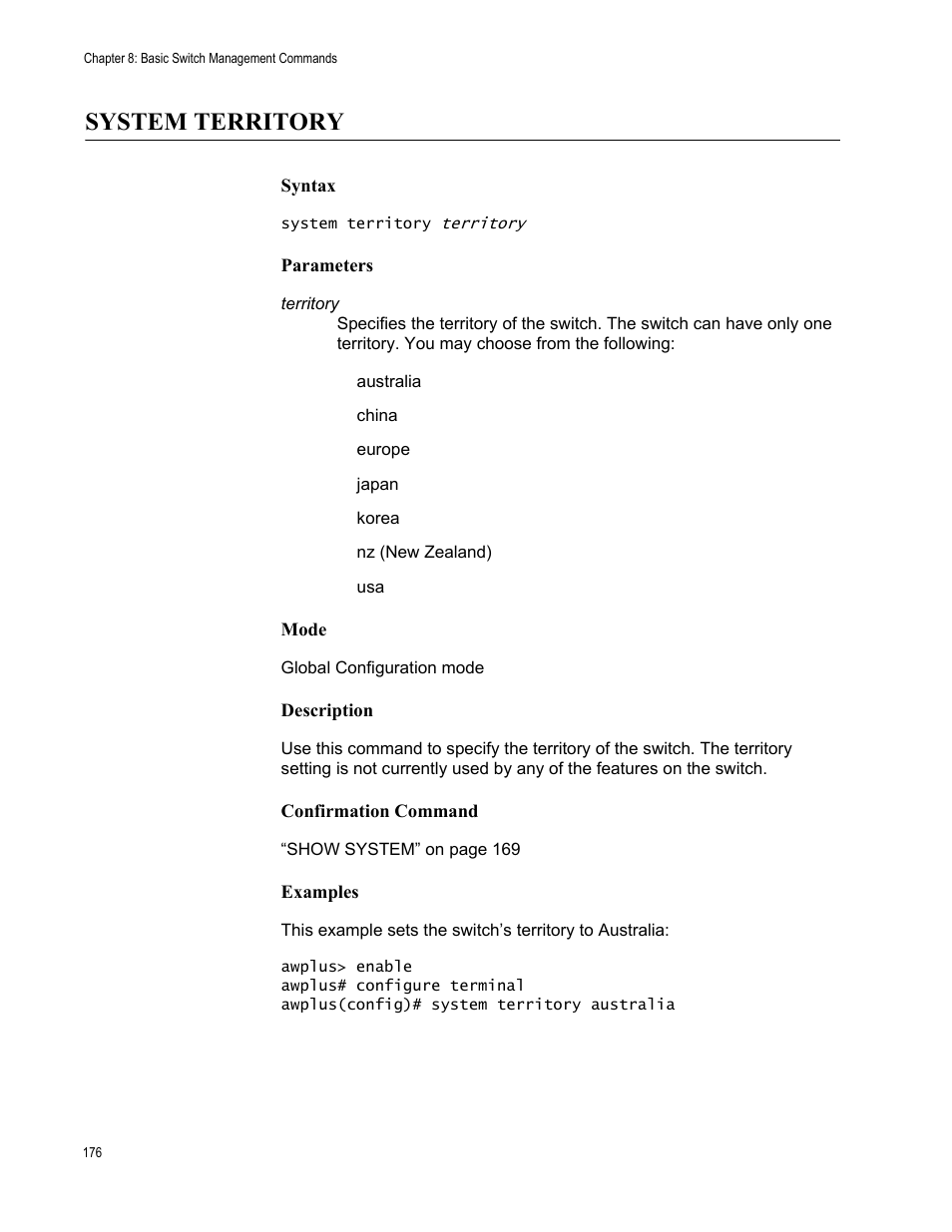 System territory | Allied Telesis AT-FS970M Series User Manual | Page 176 / 1938