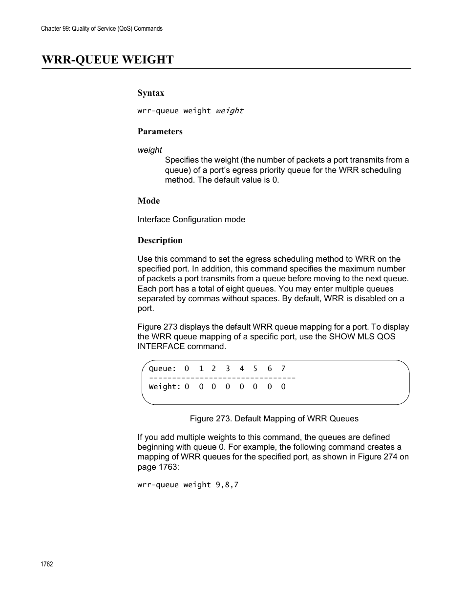 Wrr-queue weight 2, Figure 273. default mapping of wrr queues 2, Wrr-queue weight | Allied Telesis AT-FS970M Series User Manual | Page 1762 / 1938