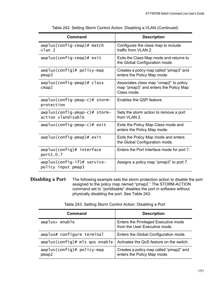 Disabling a port 1, Disabling a port | Allied Telesis AT-FS970M Series User Manual | Page 1771 / 1938