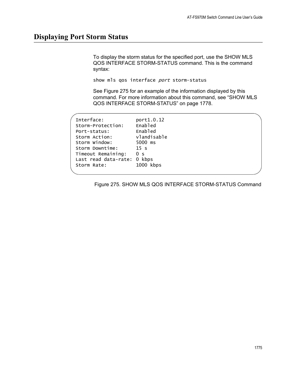 Displaying port storm status 5, Displaying port storm status | Allied Telesis AT-FS970M Series User Manual | Page 1775 / 1938