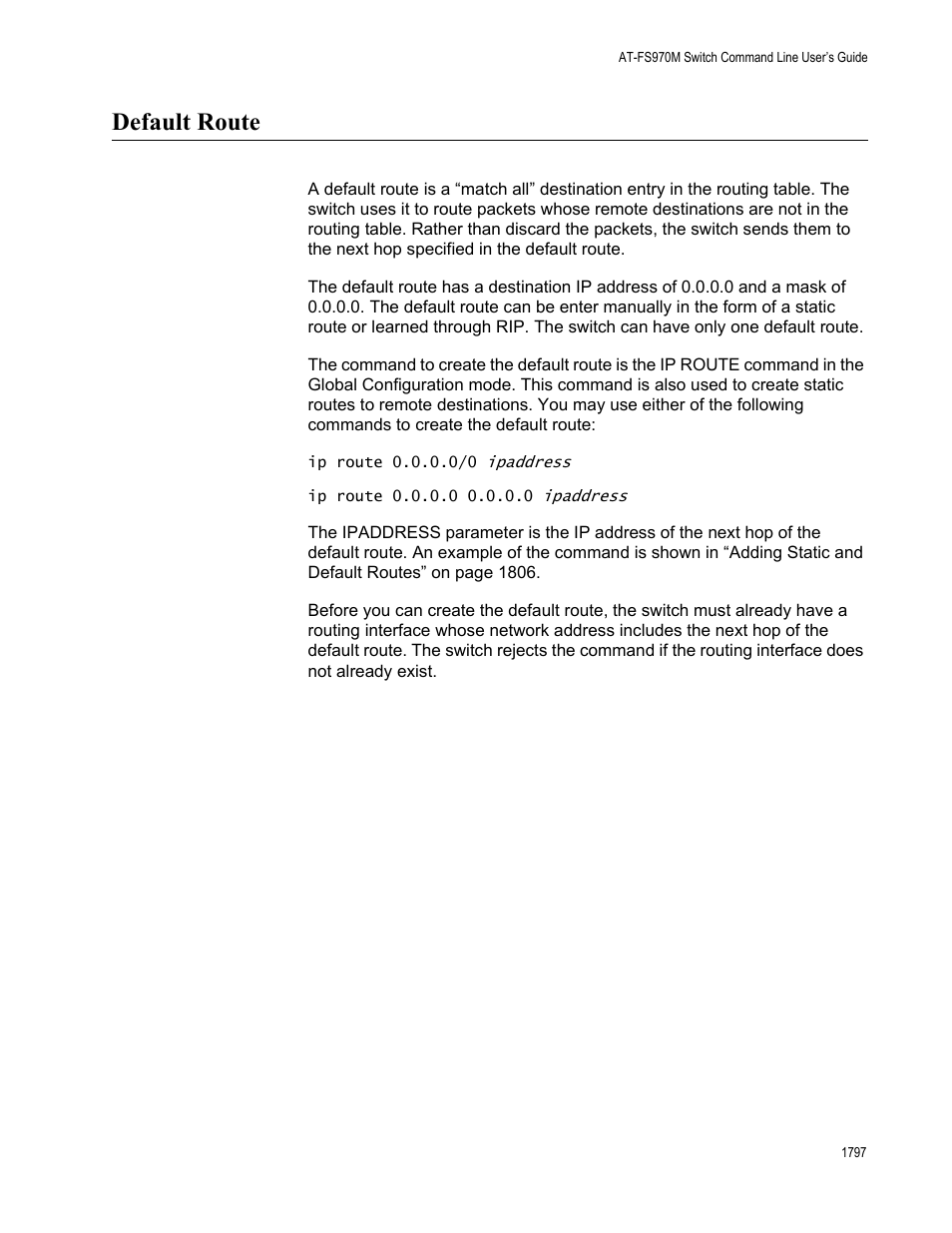 Default route 7, Default route | Allied Telesis AT-FS970M Series User Manual | Page 1797 / 1938
