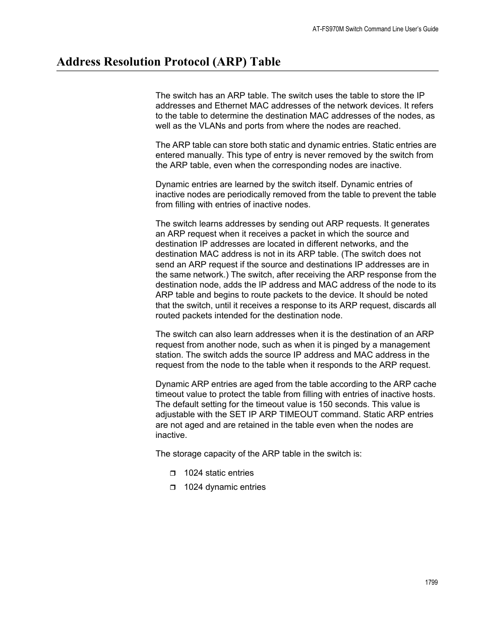 Address resolution protocol (arp) table 9, Address resolution protocol (arp) table | Allied Telesis AT-FS970M Series User Manual | Page 1799 / 1938