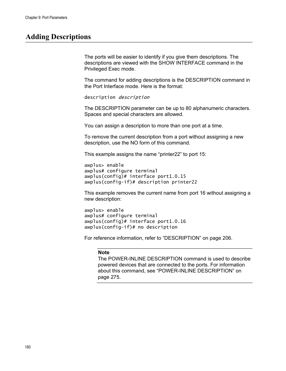 Adding descriptions | Allied Telesis AT-FS970M Series User Manual | Page 180 / 1938