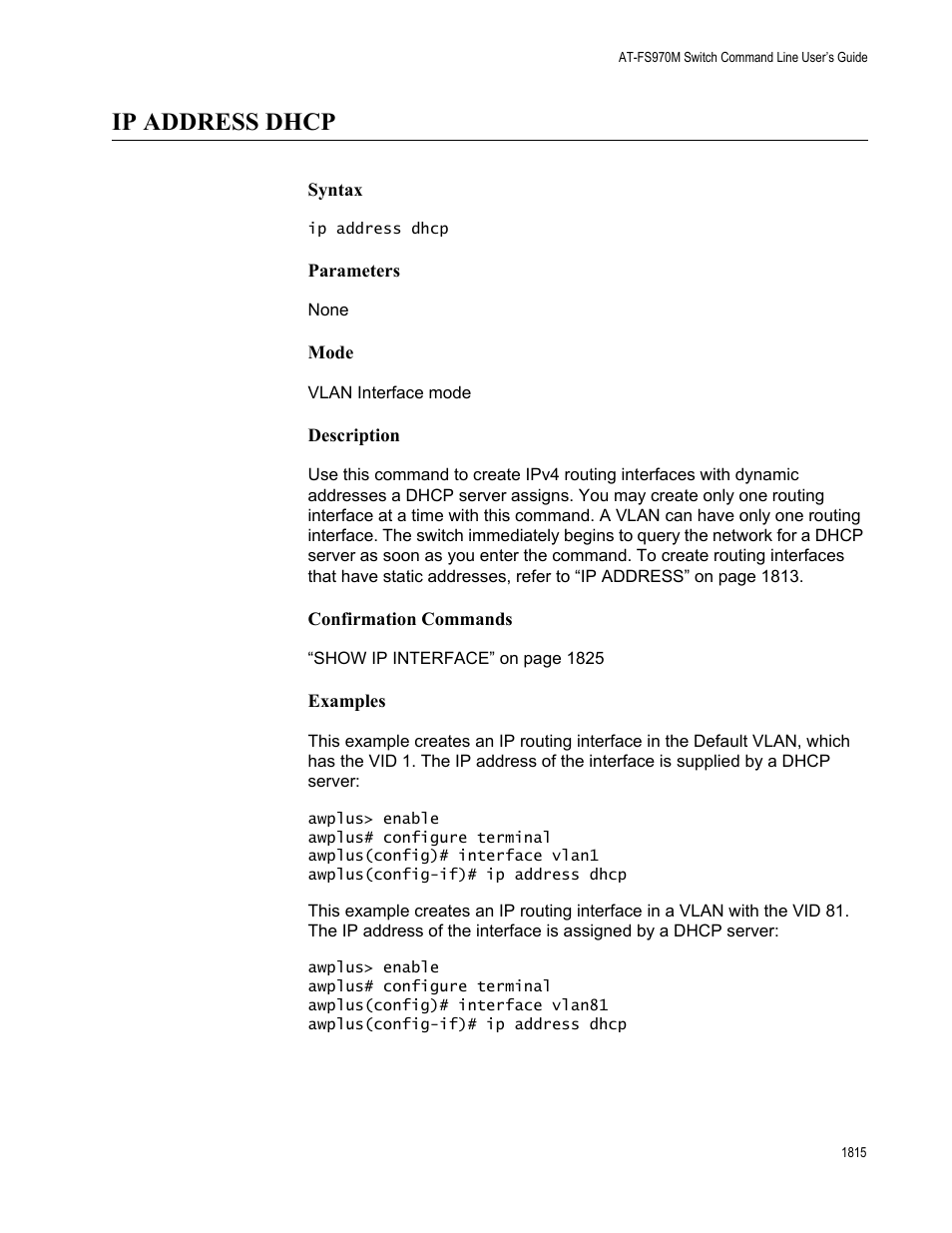 Ip address dhcp 5, Ip address dhcp | Allied Telesis AT-FS970M Series User Manual | Page 1815 / 1938