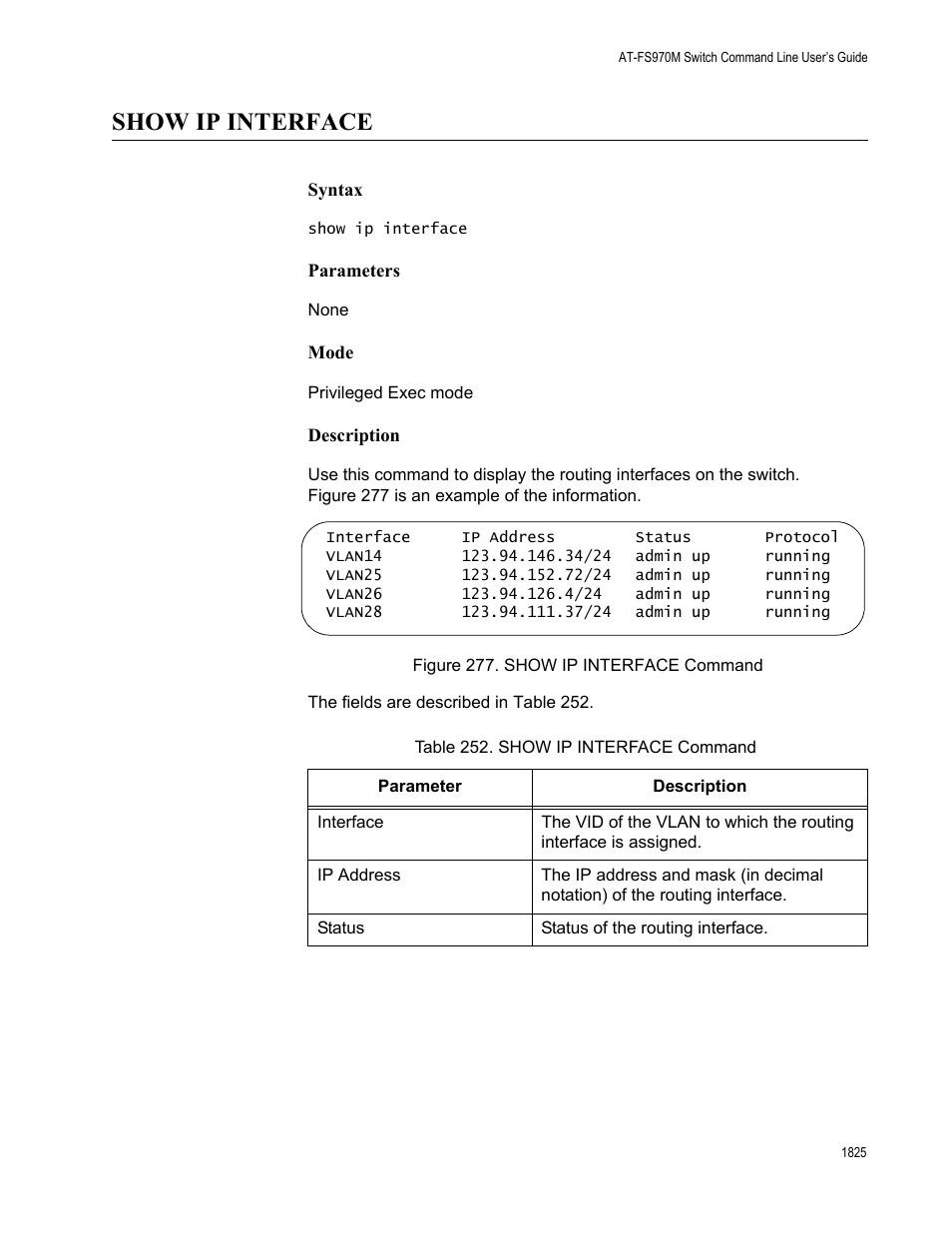 Show ip interface 5, Figure 277. show ip interface command 5, Table 252. show ip interface command 5 | Show ip interface | Allied Telesis AT-FS970M Series User Manual | Page 1825 / 1938