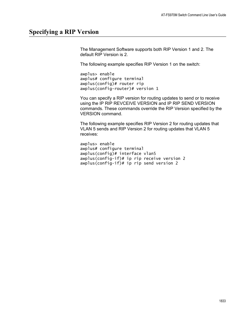 Specifying a rip version 3, Specifying a rip version | Allied Telesis AT-FS970M Series User Manual | Page 1833 / 1938