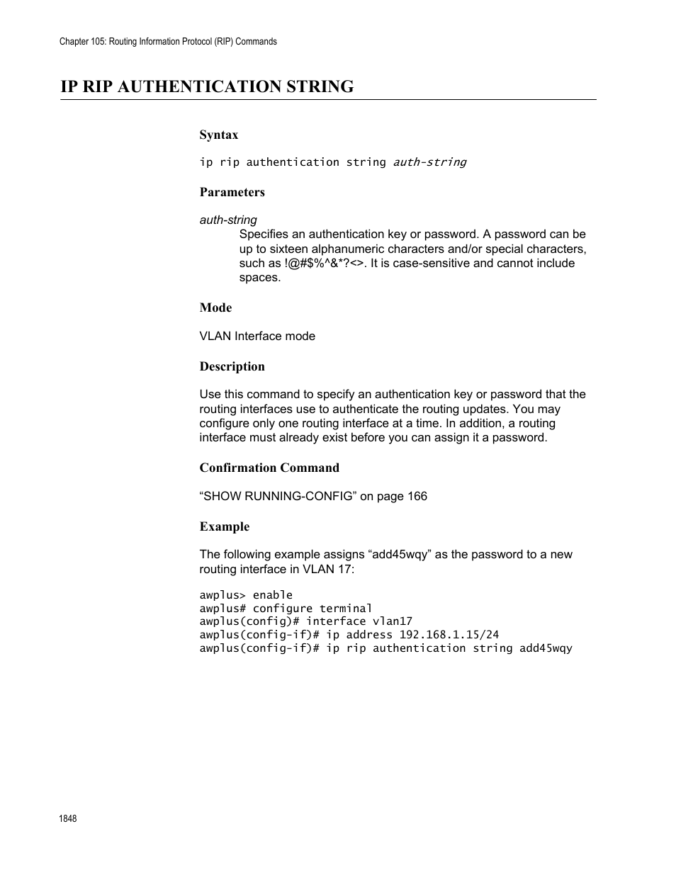 Ip rip authentication string 8, Ip rip authentication string | Allied Telesis AT-FS970M Series User Manual | Page 1848 / 1938