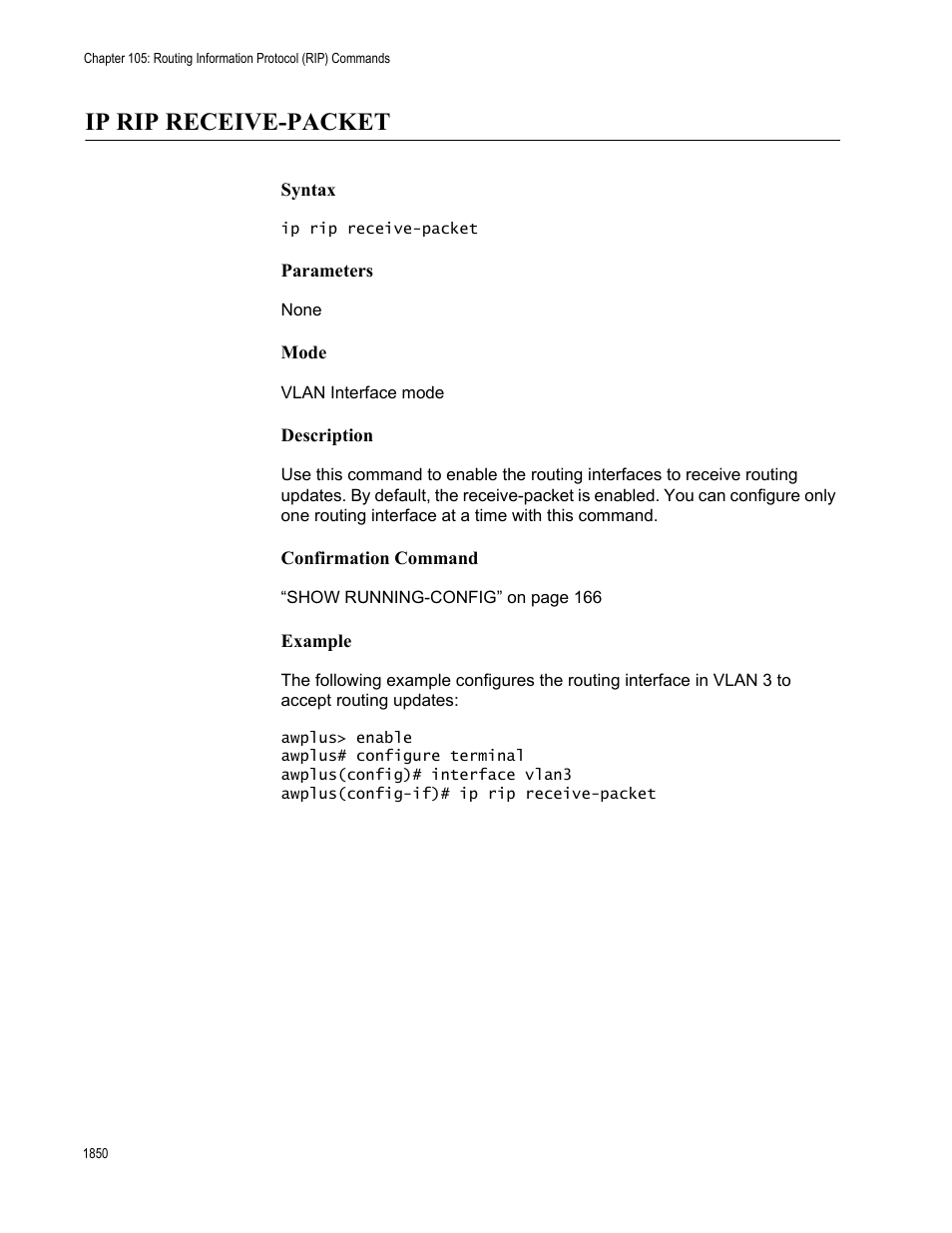 Ip rip receive-packet 0, Ip rip receive-packet | Allied Telesis AT-FS970M Series User Manual | Page 1850 / 1938