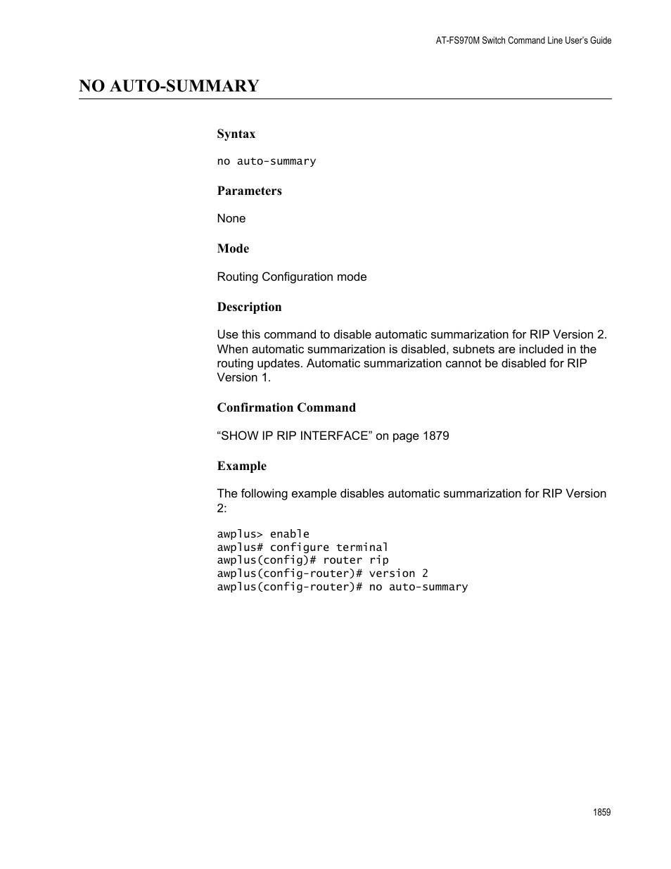 No auto-summary 9, No auto-summary | Allied Telesis AT-FS970M Series User Manual | Page 1859 / 1938