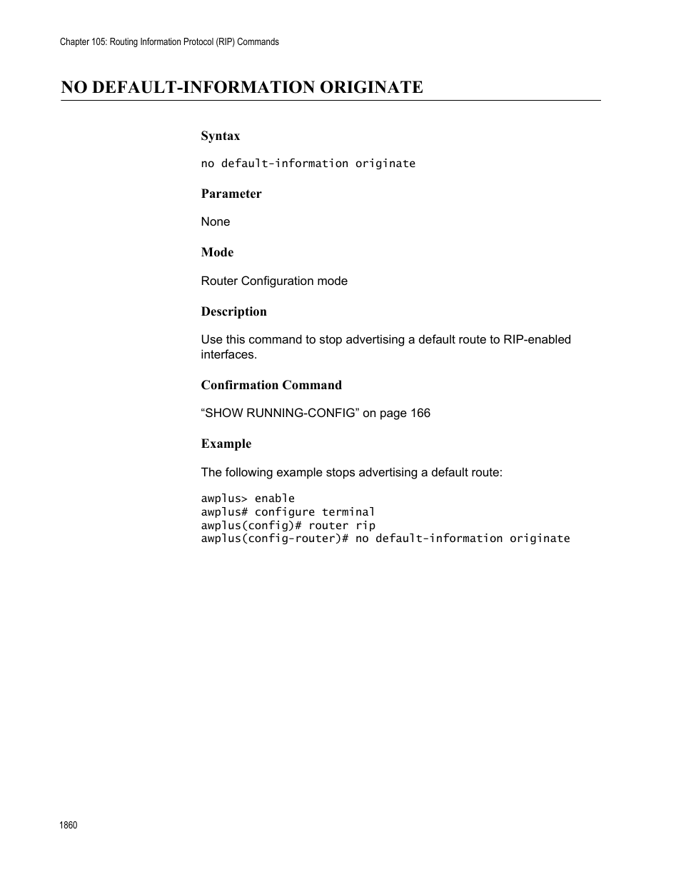 No default-information originate 0, No default-information originate | Allied Telesis AT-FS970M Series User Manual | Page 1860 / 1938