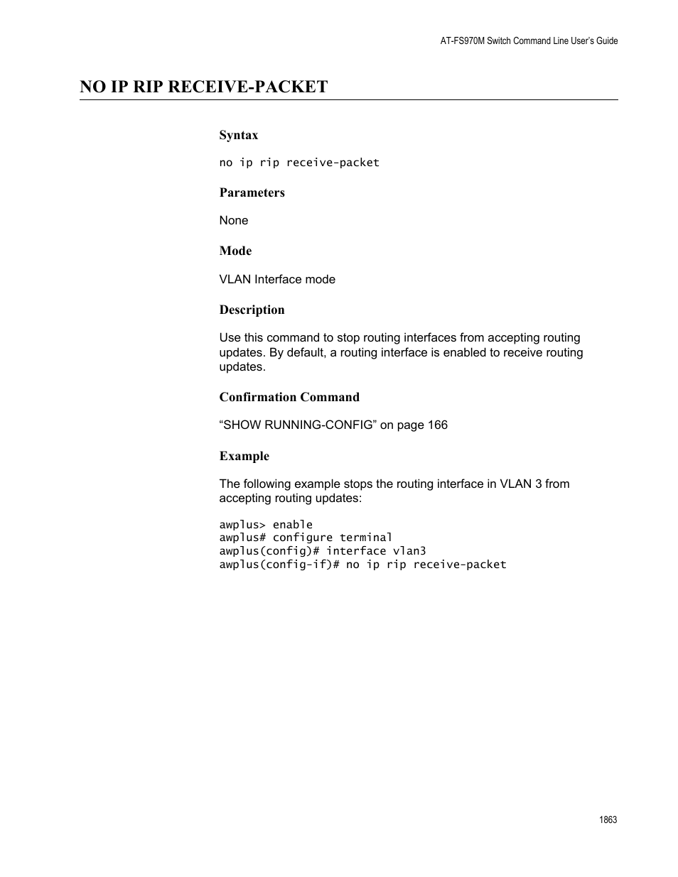 No ip rip receive-packet 3, No ip rip receive-packet | Allied Telesis AT-FS970M Series User Manual | Page 1863 / 1938