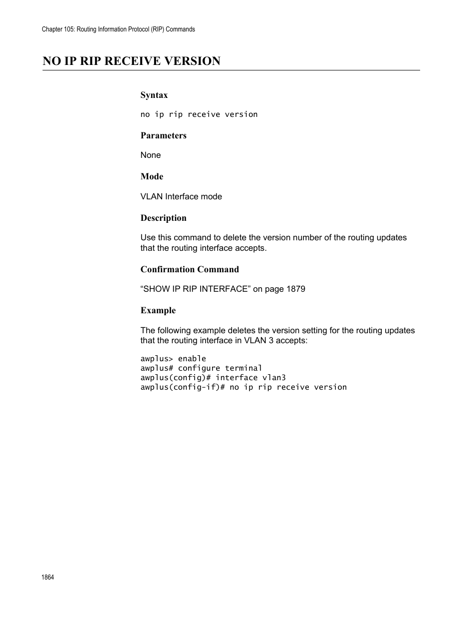 No ip rip receive version 4, No ip rip receive version | Allied Telesis AT-FS970M Series User Manual | Page 1864 / 1938