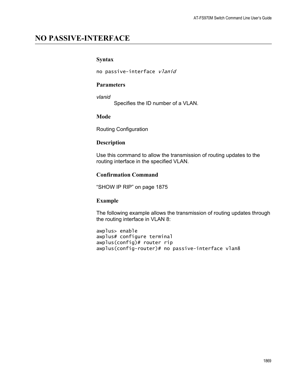 No passive-interface 9, No passive-interface | Allied Telesis AT-FS970M Series User Manual | Page 1869 / 1938