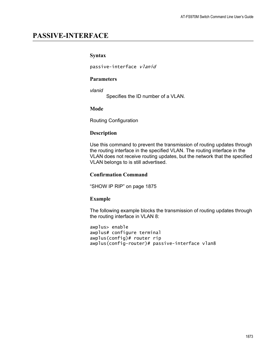 Passive-interface 3, Passive-interface | Allied Telesis AT-FS970M Series User Manual | Page 1873 / 1938
