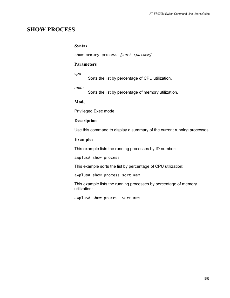 Show process 3, Show process | Allied Telesis AT-FS970M Series User Manual | Page 1893 / 1938
