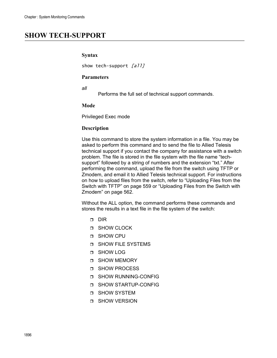 Show tech-support 6, Show tech-support | Allied Telesis AT-FS970M Series User Manual | Page 1896 / 1938