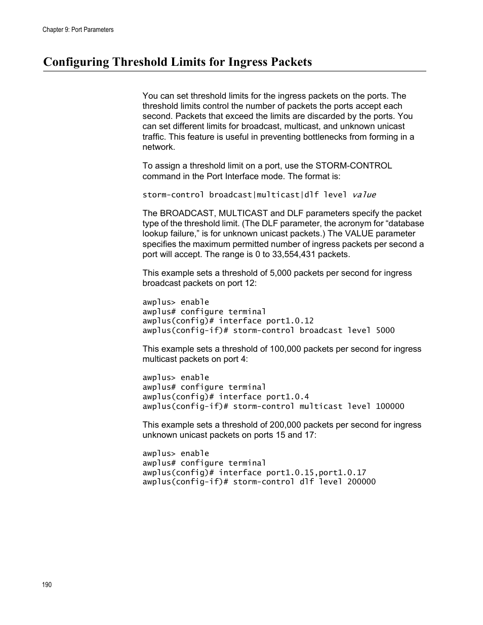 Configuring threshold limits for ingress packets | Allied Telesis AT-FS970M Series User Manual | Page 190 / 1938