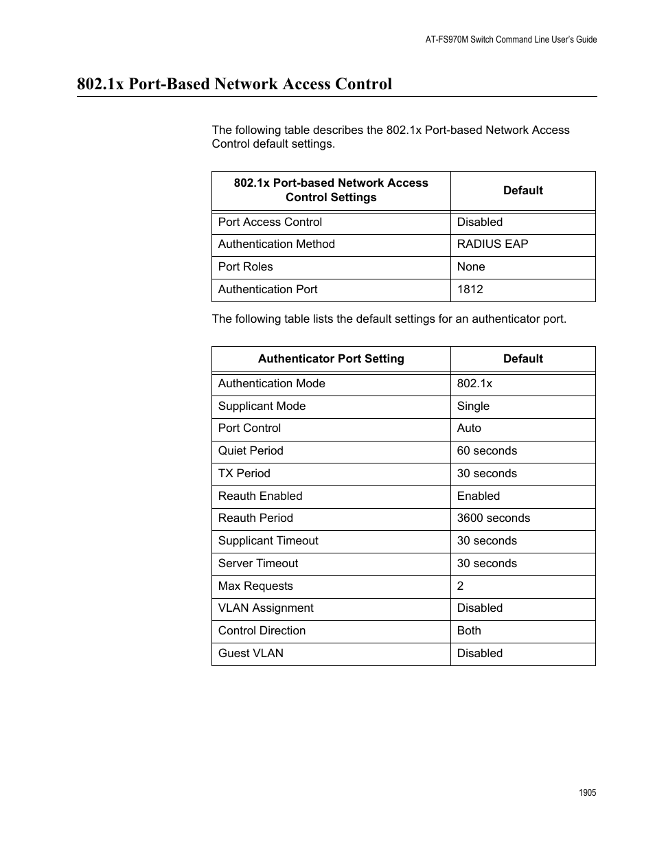 1x port-based network access control 5, 1x port-based network access control | Allied Telesis AT-FS970M Series User Manual | Page 1905 / 1938