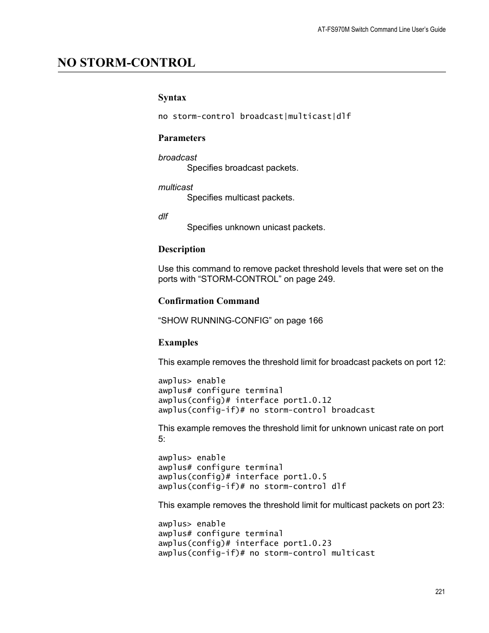 No storm-control | Allied Telesis AT-FS970M Series User Manual | Page 221 / 1938