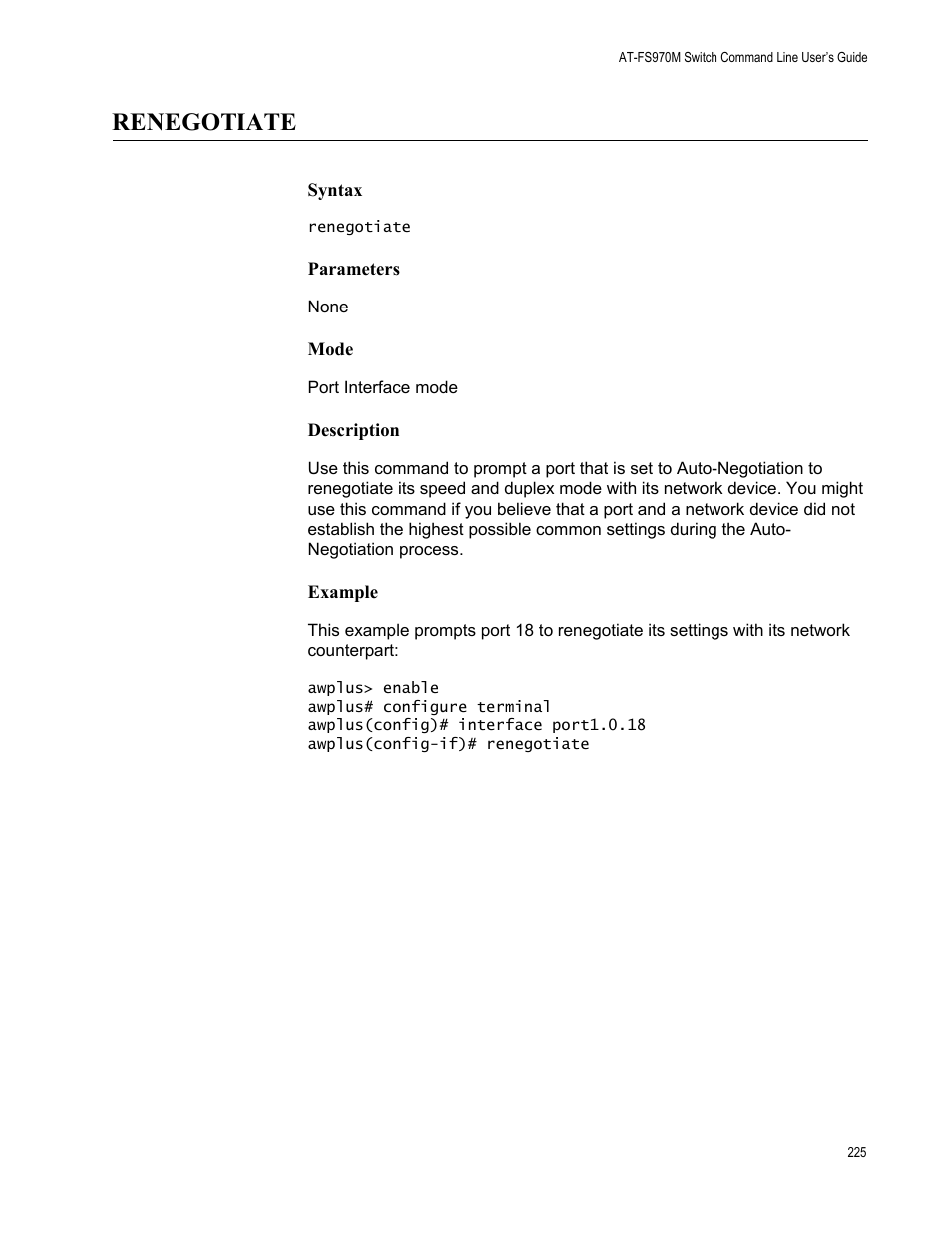 Renegotiate | Allied Telesis AT-FS970M Series User Manual | Page 225 / 1938