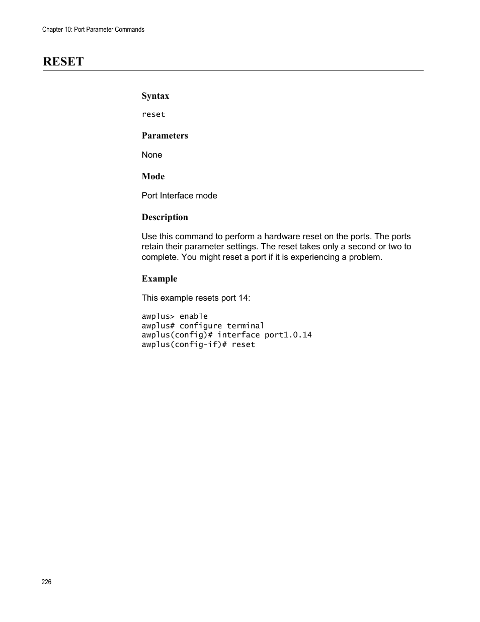 Reset | Allied Telesis AT-FS970M Series User Manual | Page 226 / 1938