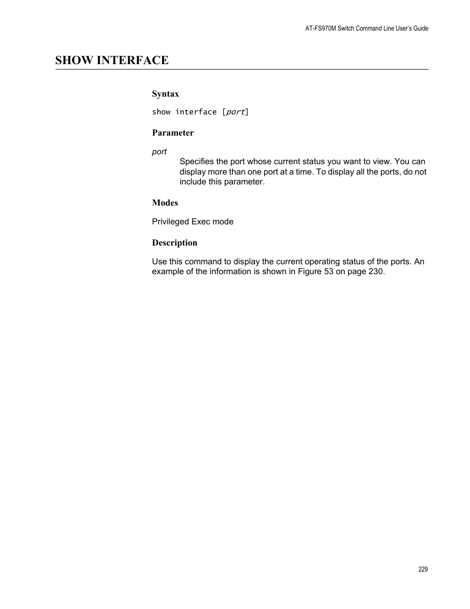 Show interface | Allied Telesis AT-FS970M Series User Manual | Page 229 / 1938