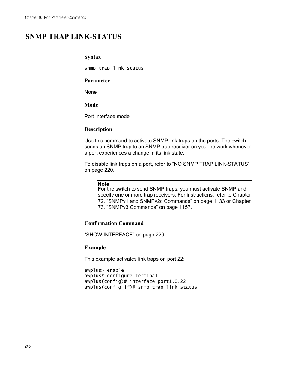 Snmp trap link-status | Allied Telesis AT-FS970M Series User Manual | Page 246 / 1938