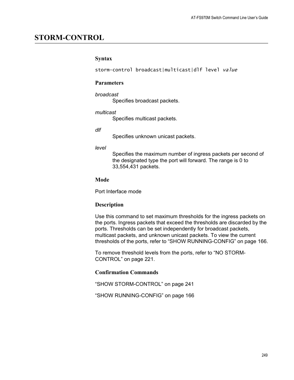 Storm-control | Allied Telesis AT-FS970M Series User Manual | Page 249 / 1938