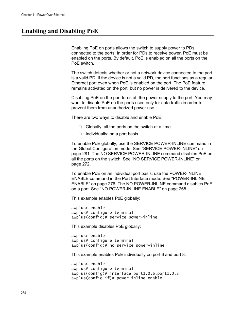 Enabling and disabling poe | Allied Telesis AT-FS970M Series User Manual | Page 254 / 1938